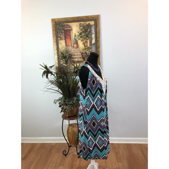 New Directions Women Shea Dress XL Boho Vacation Resort Wear Sleeveless Zip Back - Picture 3 of 8